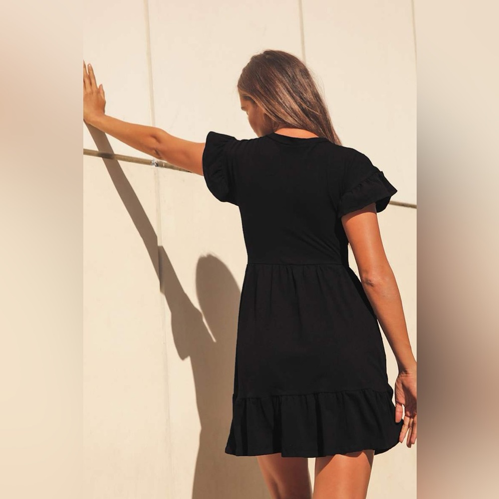 Lulu's Black Mini Dress with Ruffle Sleeves - Picture 2 of 10
